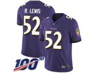 #52 Limited Ray Lewis Purple Football Home Men's Jersey Baltimore Ravens Vapor Untouchable 100th Season