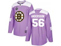 #56 Axel Andersson Purple Hockey Men's Jersey Boston Bruins Fights Cancer Practice 2019 Stanley Cup Final Bound