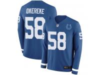 #58 Limited Bobby Okereke Blue Football Men's Jersey Indianapolis Colts Therma Long Sleeve