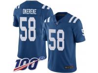 #58 Limited Bobby Okereke Royal Blue Football Home Men's Jersey Indianapolis Colts Vapor Untouchable 100th Season