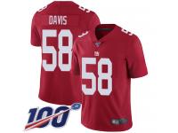 #58 Limited Tae Davis Red Football Men's Jersey New York Giants Inverted Legend 100th Season