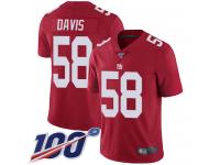 #58 Limited Tae Davis Red Football Youth Jersey New York Giants Inverted Legend 100th Season