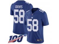 #58 Limited Tae Davis Royal Blue Football Home Youth Jersey New York Giants Vapor Untouchable 100th Season
