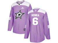 #6 Authentic Julius Honka Purple Adidas NHL Men's Jersey Dallas Stars Fights Cancer Practice