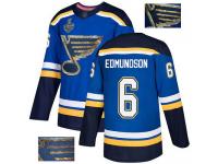 #6 Joel Edmundson Royal Blue Hockey Men's Jersey St. Louis Blues Fashion Gold 2019 Stanley Cup Final Bound