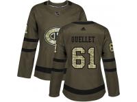 #61 Adidas Authentic Xavier Ouellet Women's Green NHL Jersey - Montreal Canadiens Salute to Service