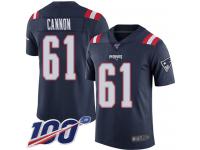 #61 Limited Marcus Cannon Navy Blue Football Men's Jersey New England Patriots Rush Vapor Untouchable 100th Season