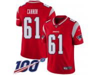 #61 Limited Marcus Cannon Red Football Men's Jersey New England Patriots Inverted Legend 100th Season