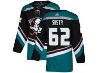 #62 Adidas Authentic Andrej Sustr Men's Black Teal NHL Jersey - Alternate Anaheim Ducks