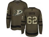 #62 Adidas Authentic Andrej Sustr Men's Green NHL Jersey - Anaheim Ducks Salute to Service