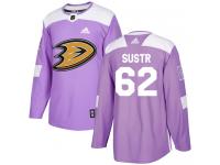 #62 Adidas Authentic Andrej Sustr Men's Purple NHL Jersey - Anaheim Ducks Fights Cancer Practice