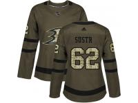 #62 Adidas Authentic Andrej Sustr Women's Green NHL Jersey - Anaheim Ducks Salute to Service