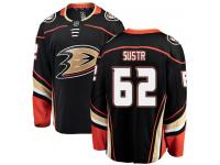 #62 Breakaway Andrej Sustr Men's Black NHL Jersey - Home Anaheim Ducks