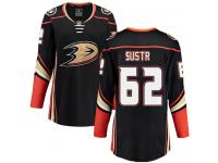 #62 Breakaway Andrej Sustr Women's Black NHL Jersey - Home Anaheim Ducks