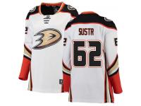 #62 Breakaway Andrej Sustr Women's White NHL Jersey - Away Anaheim Ducks