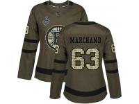 #63 Authentic Brad Marchand Green Hockey Women's Jersey Boston Bruins Salute to Service 2019 Stanley Cup Final Bound