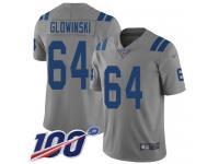 #64 Limited Mark Glowinski Gray Football Men's Jersey Indianapolis Colts Inverted Legend 100th Season