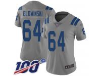 #64 Limited Mark Glowinski Gray Football Women's Jersey Indianapolis Colts Inverted Legend 100th Season