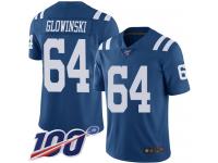 #64 Limited Mark Glowinski Royal Blue Football Men's Jersey Indianapolis Colts Rush Vapor Untouchable 100th Season