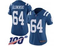 #64 Limited Mark Glowinski Royal Blue Football Women's Jersey Indianapolis Colts Rush Vapor Untouchable 100th Season