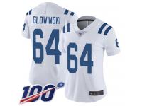 #64 Limited Mark Glowinski White Football Road Women's Jersey Indianapolis Colts Vapor Untouchable 100th Season