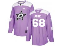 #68 Authentic Jaromir Jagr Purple Adidas NHL Men's Jersey Dallas Stars Fights Cancer Practice