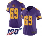 #69 Limited Rashod Hill Purple Football Women's Jersey Minnesota Vikings Rush Vapor Untouchable 100th Season