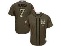 #7 Authentic Gregor Blanco Men's Green Baseball Jersey - New York Mets Salute to Service
