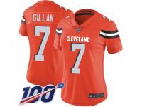 #7 Limited Jamie Gillan Orange Football Alternate Women's Jersey Cleveland Browns Vapor Untouchable 100th Season