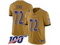 #72 Limited Alex Lewis Gold Football Men's Jersey Baltimore Ravens Inverted Legend 100th Season