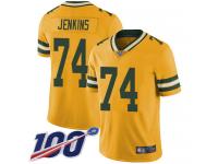 #74 Limited Elgton Jenkins Gold Football Men's Jersey Green Bay Packers Rush Vapor Untouchable 100th Season