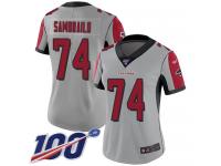 #74 Limited Ty Sambrailo Silver Football Women's Jersey Atlanta Falcons Inverted Legend Vapor Rush 100th Season