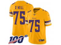 #75 Limited Brian O'Neill Gold Football Men's Jersey Minnesota Vikings Inverted Legend 100th Season