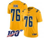 #76 Limited Russell Okung Gold Football Men's Jersey Los Angeles Chargers Inverted Legend 100th Season