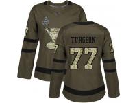 #77 Authentic Pierre Turgeon Green Hockey Women's Jersey St. Louis Blues Salute to Service 2019 Stanley Cup Final Bound