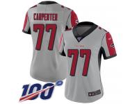 #77 Limited James Carpenter Silver Football Women's Jersey Atlanta Falcons Inverted Legend Vapor Rush 100th Season