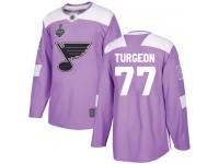 #77 Pierre Turgeon Purple Hockey Men's Jersey St. Louis Blues Fights Cancer Practice 2019 Stanley Cup Final Bound