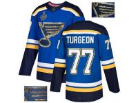 #77 Pierre Turgeon Royal Blue Hockey Men's Jersey St. Louis Blues Fashion Gold 2019 Stanley Cup Final Bound