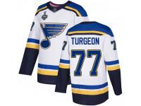 #77 Pierre Turgeon White Hockey Away Men's Jersey St. Louis Blues 2019 Stanley Cup Final Bound