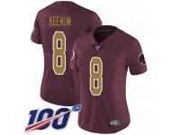 #8 Limited Case Keenum Burgundy Red Football Alternate Women's Jersey Washington Redskins Vapor Untouchable 100th Season 80th Anniversary