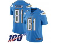 #81 Limited Mike Williams Electric Blue Football Alternate Men's Jersey Los Angeles Chargers Vapor Untouchable 100th Season