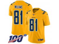 #81 Limited Mike Williams Gold Football Men's Jersey Los Angeles Chargers Inverted Legend 100th Season