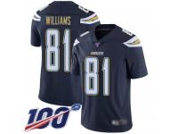 #81 Limited Mike Williams Navy Blue Football Home Men's Jersey Los Angeles Chargers Vapor Untouchable 100th Season