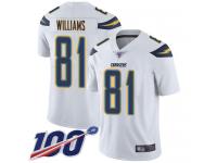 #81 Limited Mike Williams White Football Road Men's Jersey Los Angeles Chargers Vapor Untouchable 100th Season