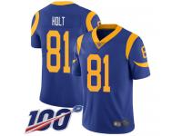#81 Limited Torry Holt Royal Blue Football Alternate Men's Jersey Los Angeles Rams Vapor Untouchable 100th Season