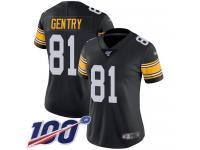 #81 Limited Zach Gentry Black Football Alternate Women's Jersey Pittsburgh Steelers Vapor Untouchable 100th Season