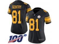 #81 Limited Zach Gentry Black Football Women's Jersey Pittsburgh Steelers Rush Vapor Untouchable 100th Season