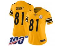 #81 Limited Zach Gentry Gold Football Women's Jersey Pittsburgh Steelers Inverted Legend 100th Season