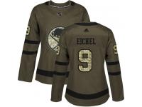 #9 Adidas Authentic Jack Eichel Women's Green NHL Jersey - Buffalo Sabres Salute to Service
