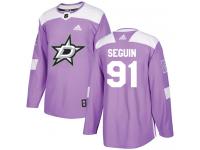 #91 Authentic Tyler Seguin Purple Adidas NHL Men's Jersey Dallas Stars Fights Cancer Practice